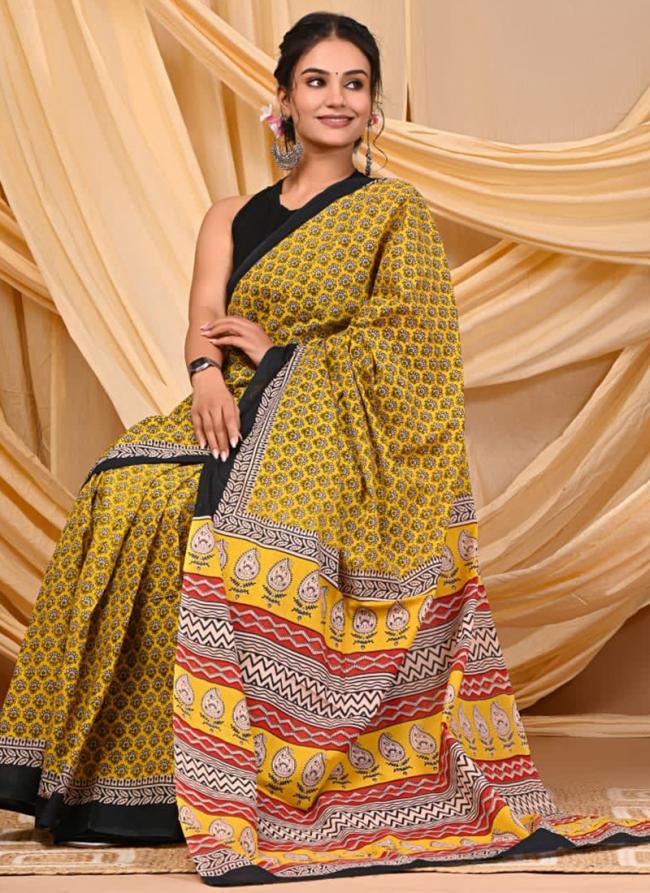 Cotton Yellow Daily Wear Printed Saree